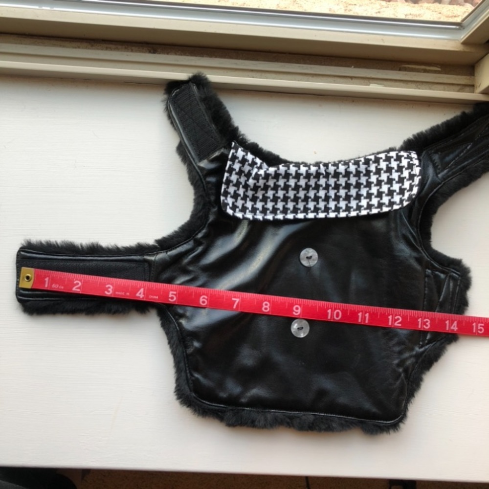 Black Faux leather and houndstooth dog coat - Picture 8 of 9